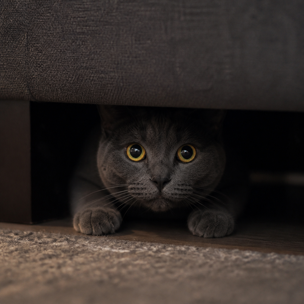 Moritz hiding under the couch